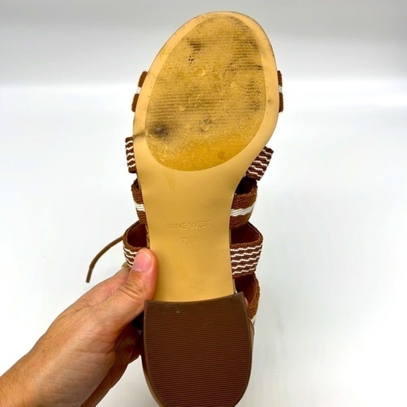 Nine West - Ghobio Nautical Style Brown & White Lace Up Block Cork Heels SZ 7.5 - Picture 8 of 14